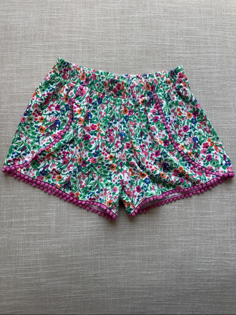 Crewcuts Floral Pom-Trim Shorts in Pink & Green